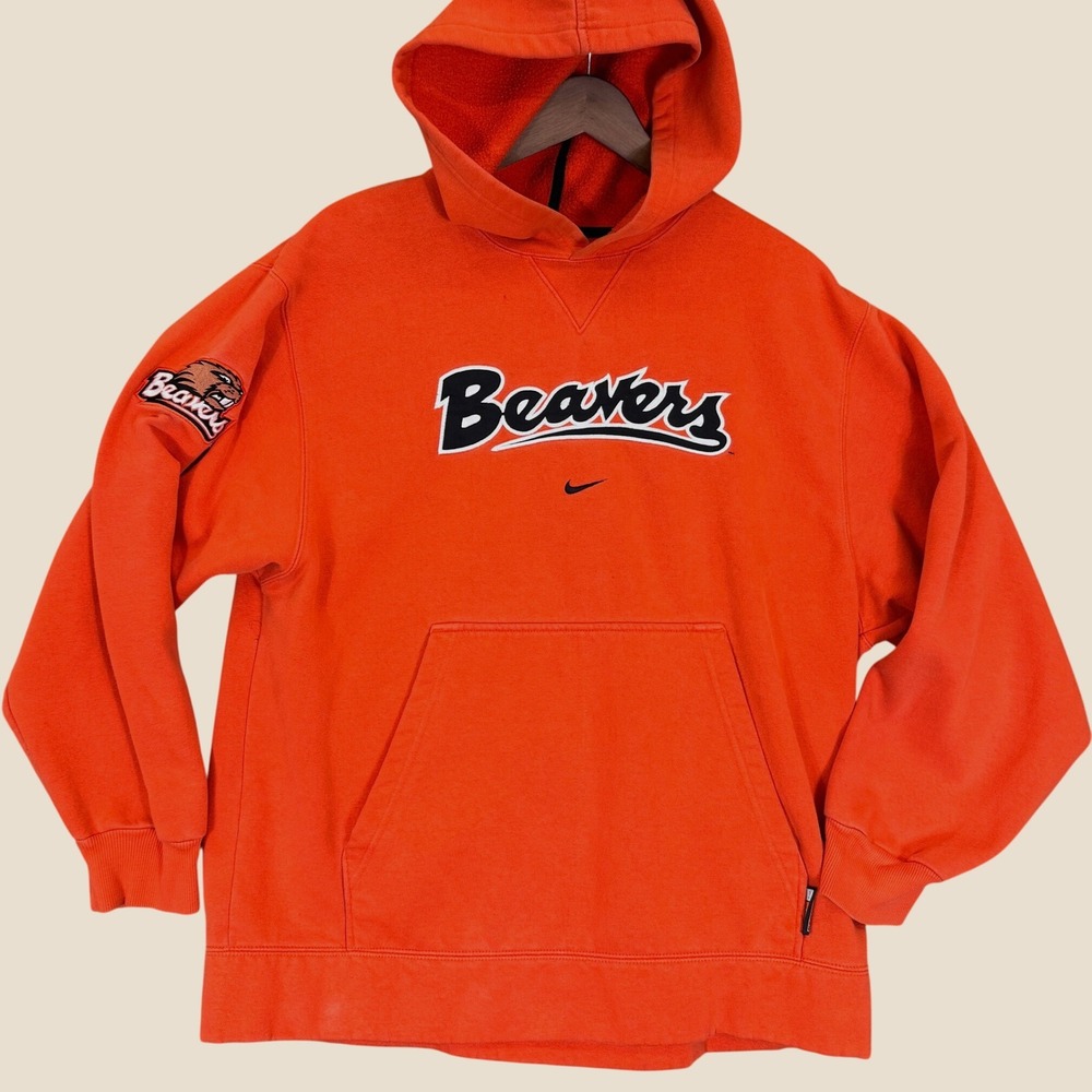 Vintage Nike Hoodie Men M Orange Oregon State Beavers NCAA Team Pullover Sweat